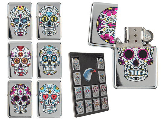 Petrol lighter, Coloured Skull,