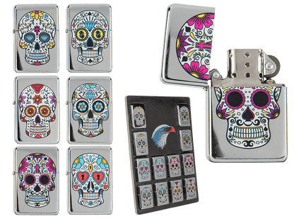Petrol lighter, Coloured Skull,
