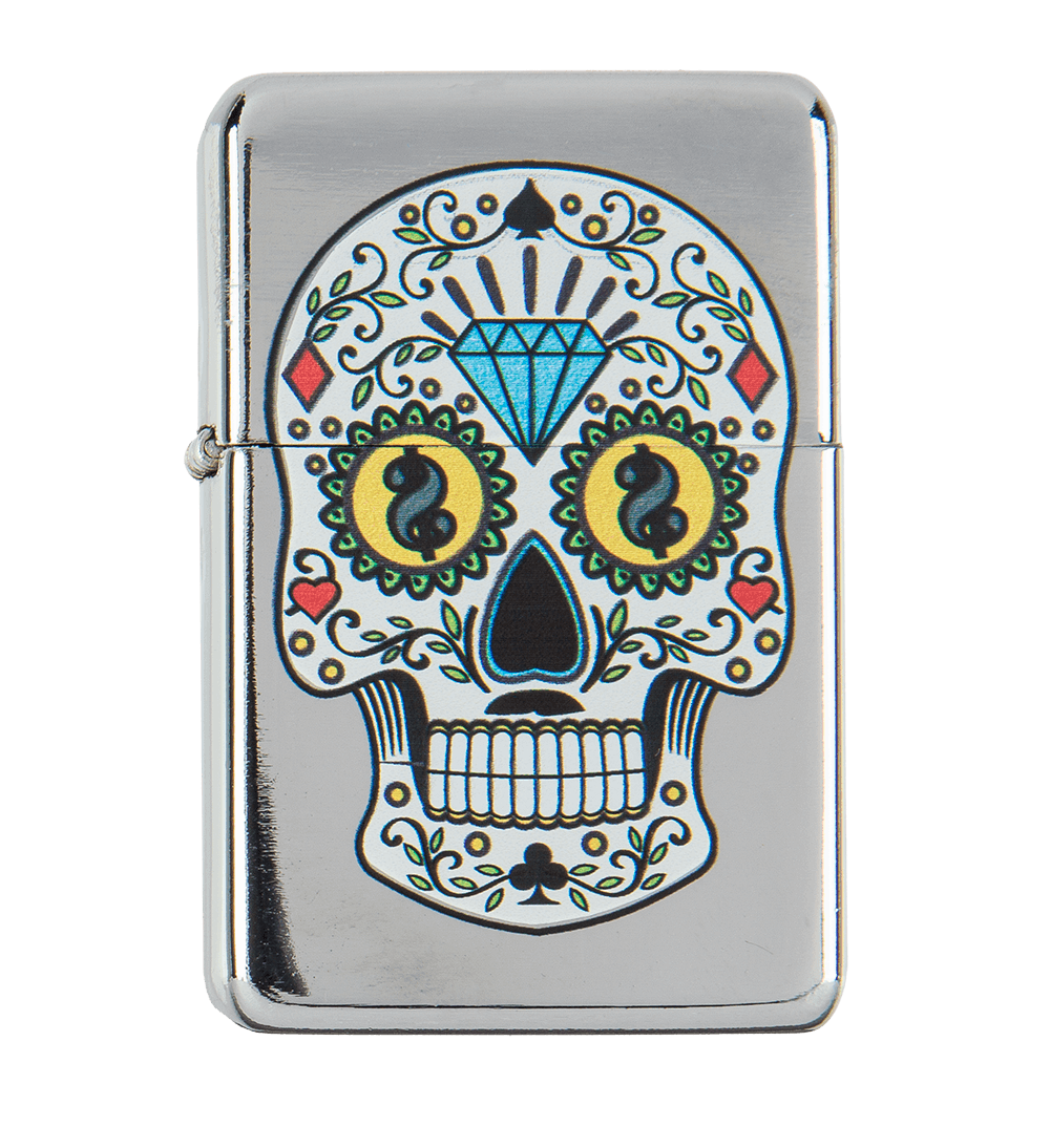 Petrol lighter, Coloured Skull,