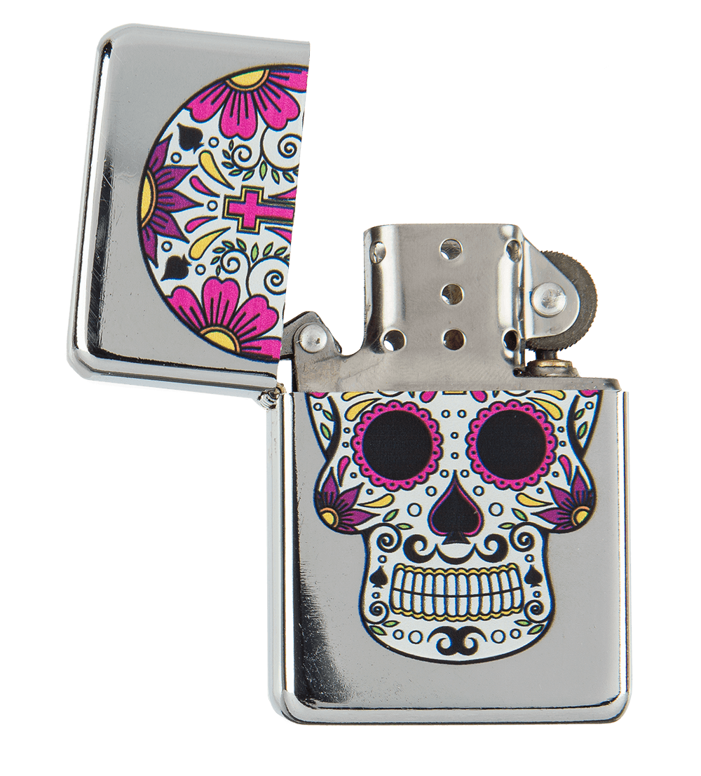 Petrol lighter, Coloured Skull,