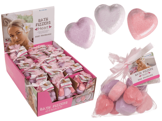 Fizzy bathing hearts with rose fragrance,