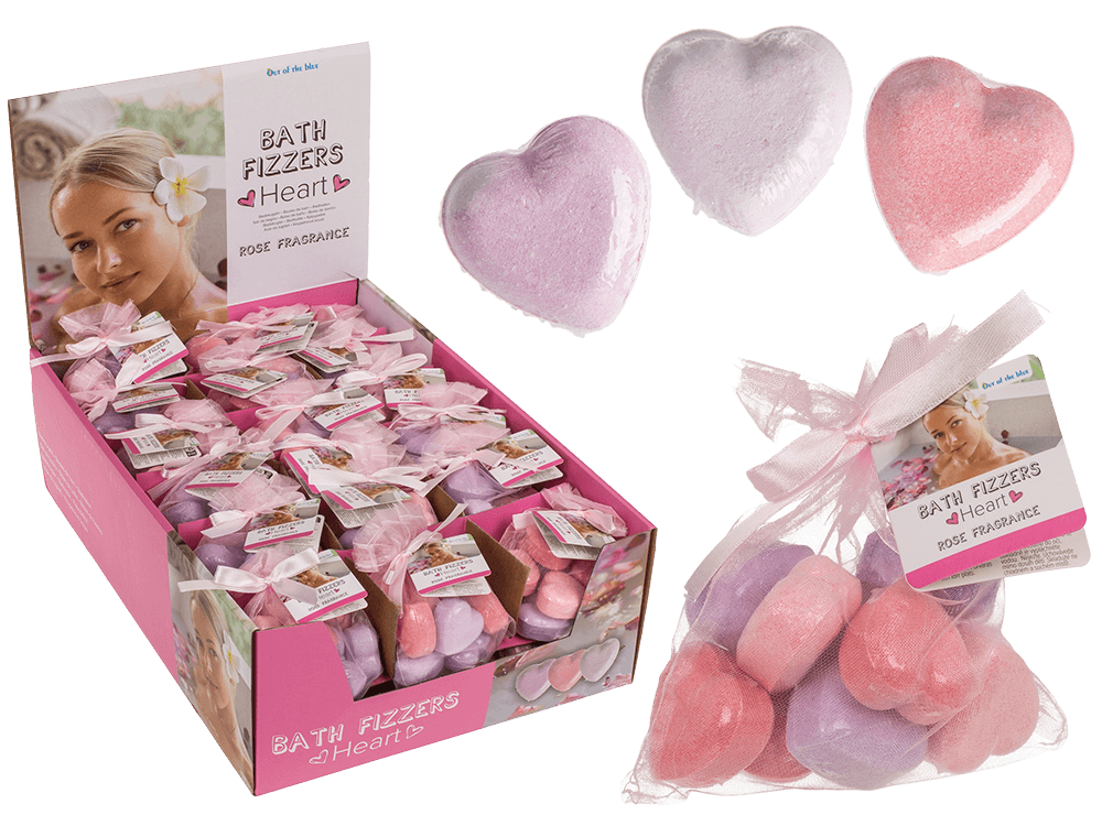 Fizzy bathing hearts with rose fragrance,