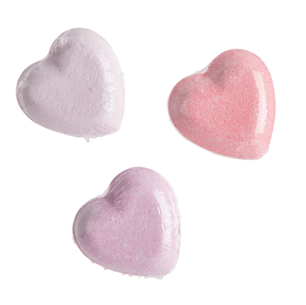 Fizzy bathing hearts with rose fragrance,
