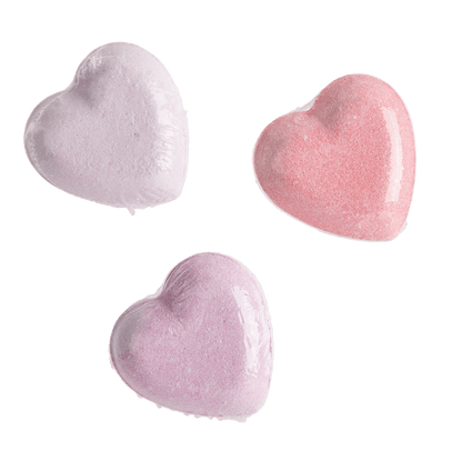 Fizzy bathing hearts with rose fragrance,