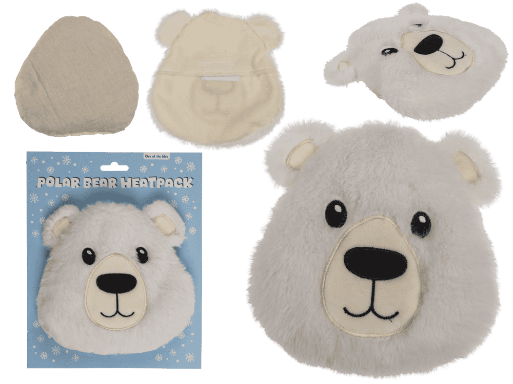 Warmtepack in de vorm van een schattige ijsbeer, 18 x 18 cm, met een zachte polyester hoes en kleiballen vulling.