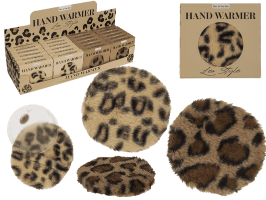 Hand warmer, leopard design, with plush cover,