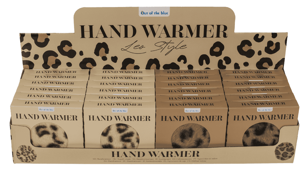 Hand warmer, leopard design, with plush cover,
