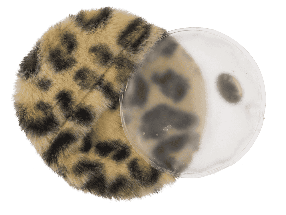 Hand warmer, leopard design, with plush cover,