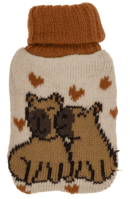Handwarmer, hot water bottle witt knitted cover,