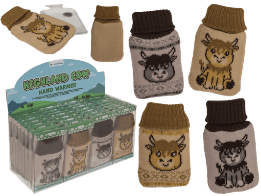 Hand warmer, Highland Cow, with knitted cover,