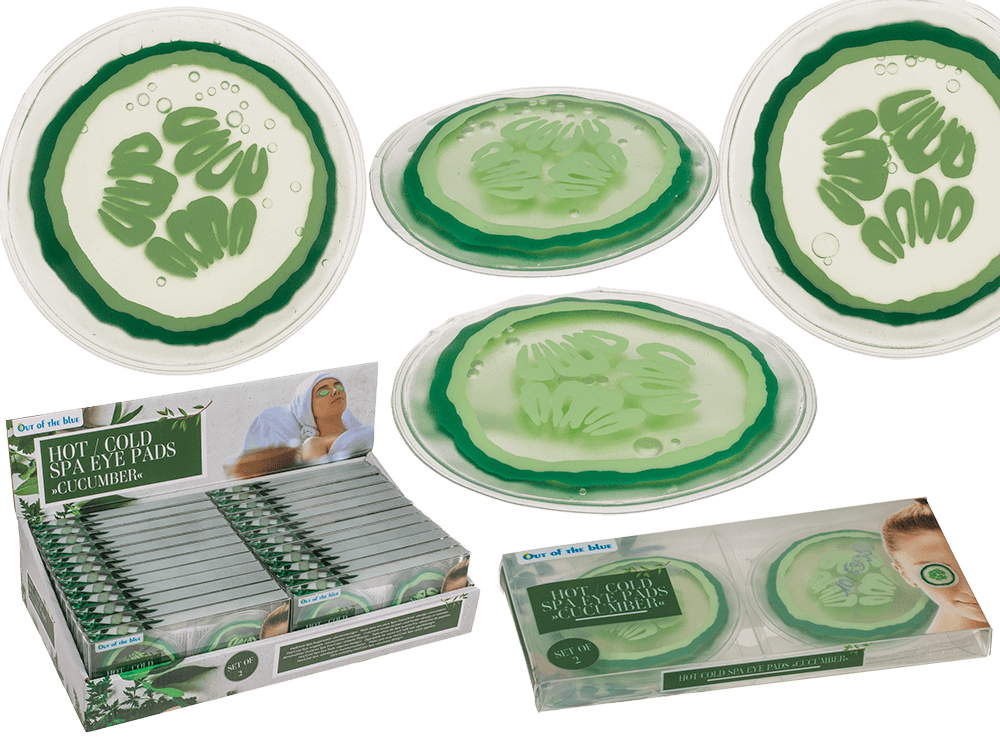 Cucumber design hot/cold spa oogpads, set van 2 in geschenkdoos, 6,5 cm, 24 stuks per display.