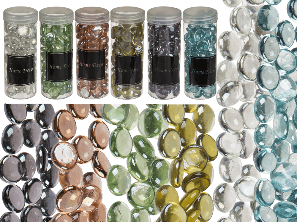 Deco glass nuggets, 6 colours ass.,