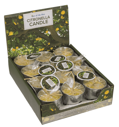 Lemon-scented candle in zinc pot,