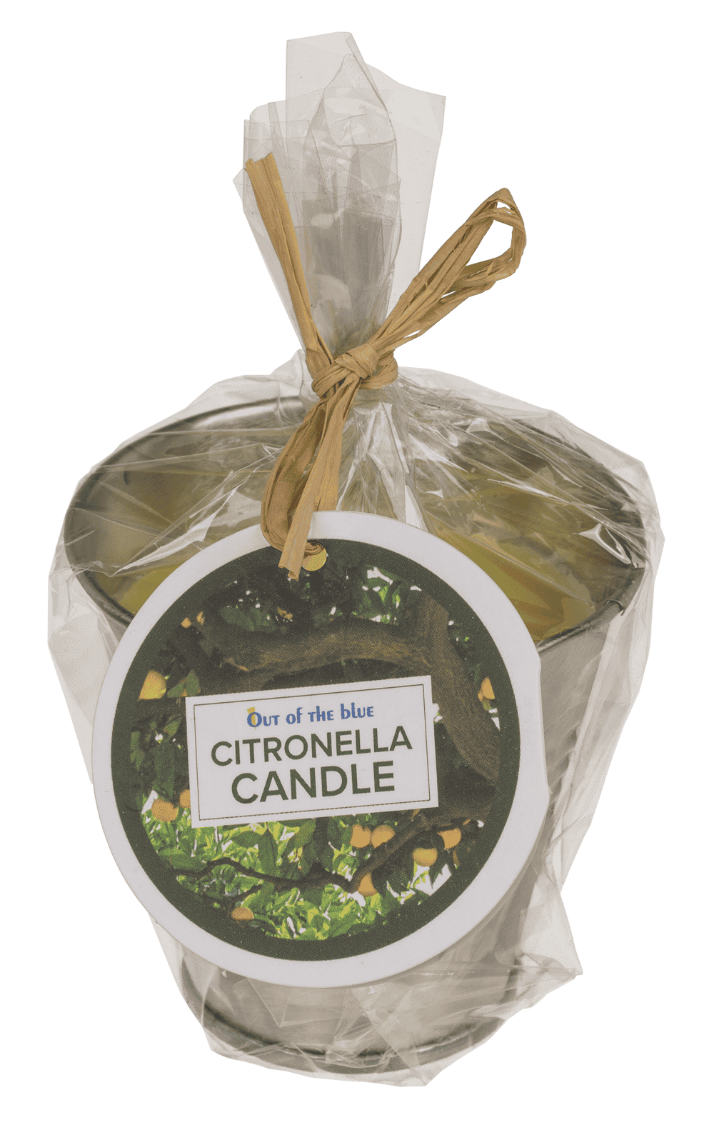 Lemon-scented candle in zinc pot,