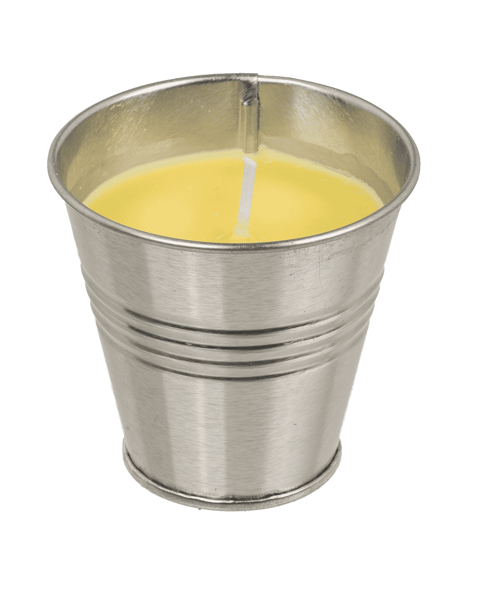 Lemon-scented candle in zinc pot,