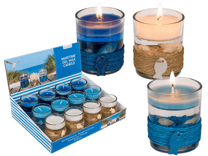 Gel wax candle in glass, with sisal maritime deco,