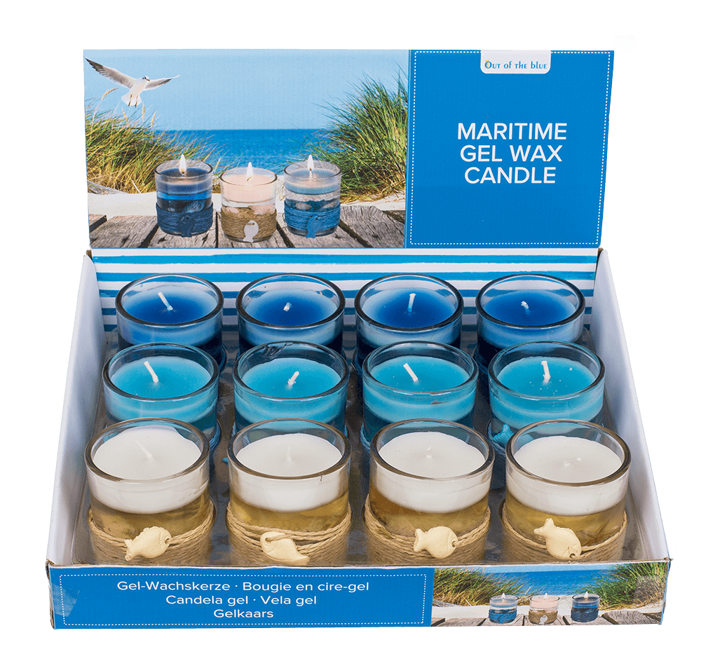 Gel wax candle in glass, with sisal maritime deco,