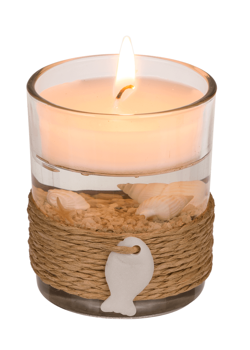 Gel wax candle in glass, with sisal maritime deco,