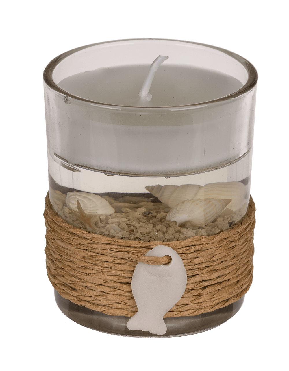 Gel wax candle in glass, with sisal maritime deco,