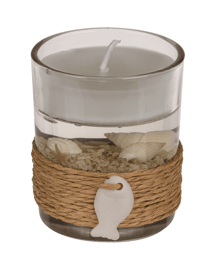 Gel wax candle in glass, with sisal maritime deco,