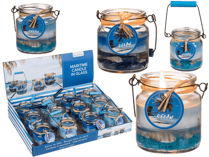 Candle in glass with metal handle, Maritime,