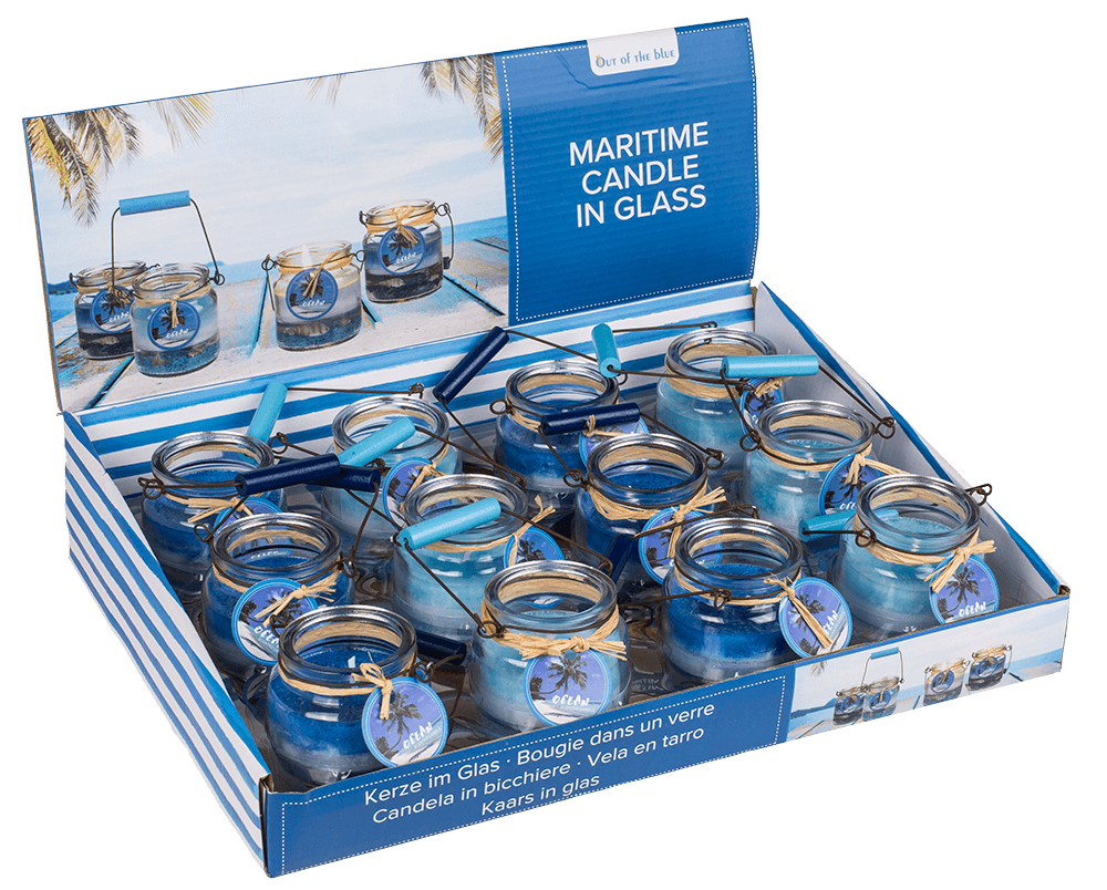 Candle in glass with metal handle, Maritime,