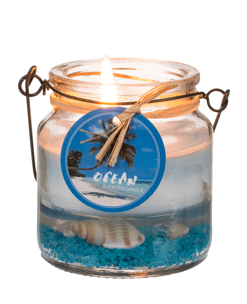 Candle in glass with metal handle, Maritime,