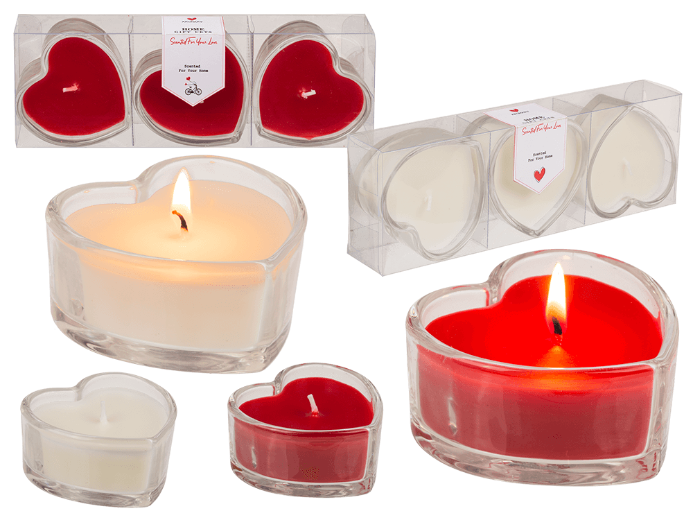 Candle in heart shaped glass,