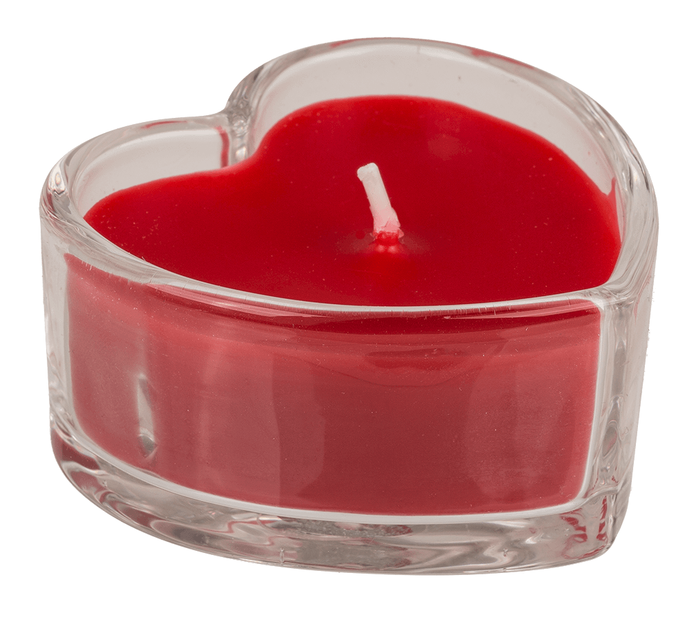 Candle in heart shaped glass,