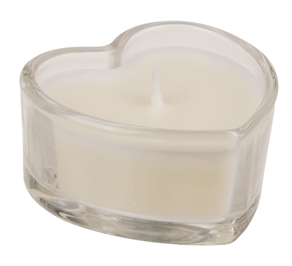 Candle in heart shaped glass,