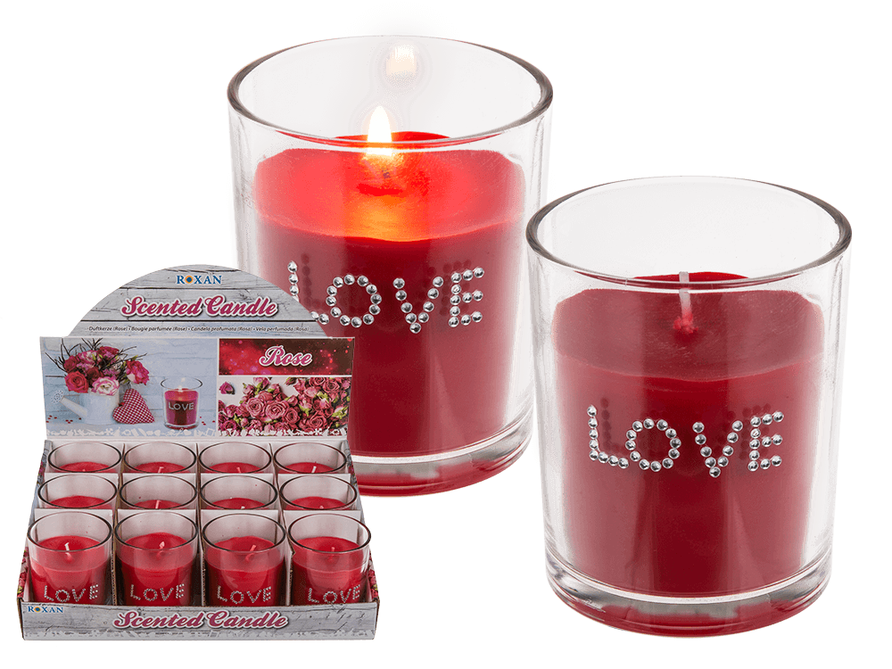Scented candle (rose) in glass, Love,