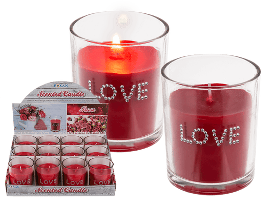 Scented candle (rose) in glass, Love,