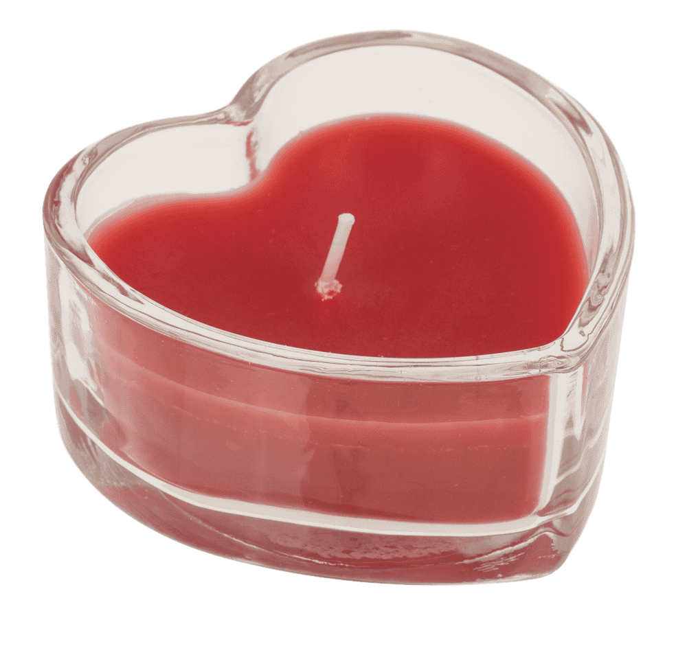 Candle in glass, heart shaped,