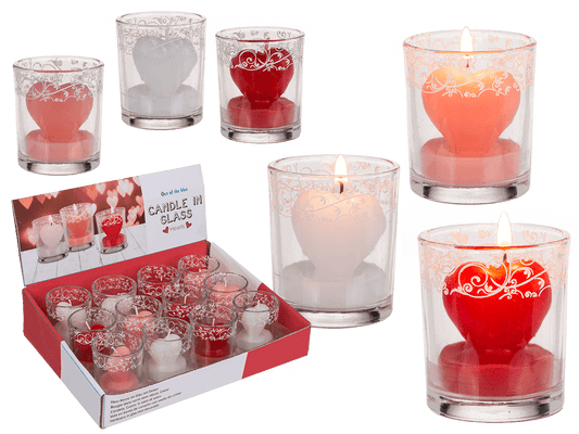 Candle in glass with decor, heart,