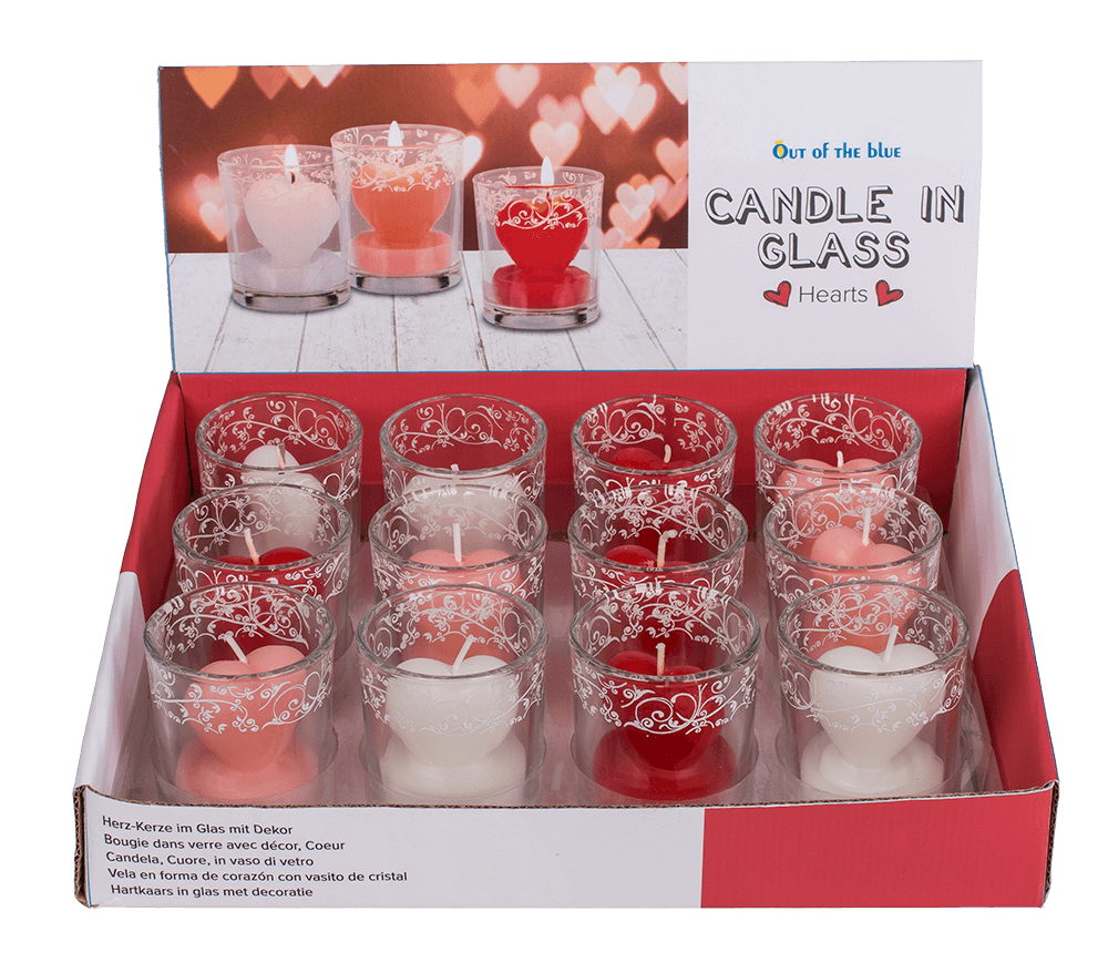 Candle in glass with decor, heart,