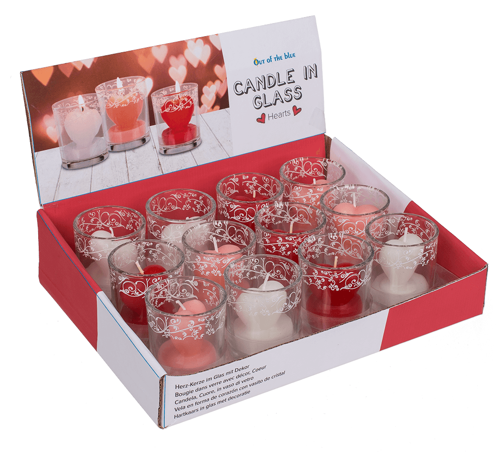 Candle in glass with decor, heart,