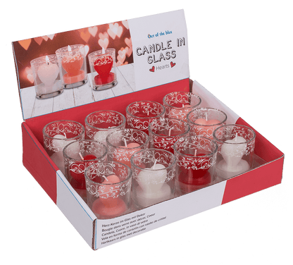 Candle in glass with decor, heart,