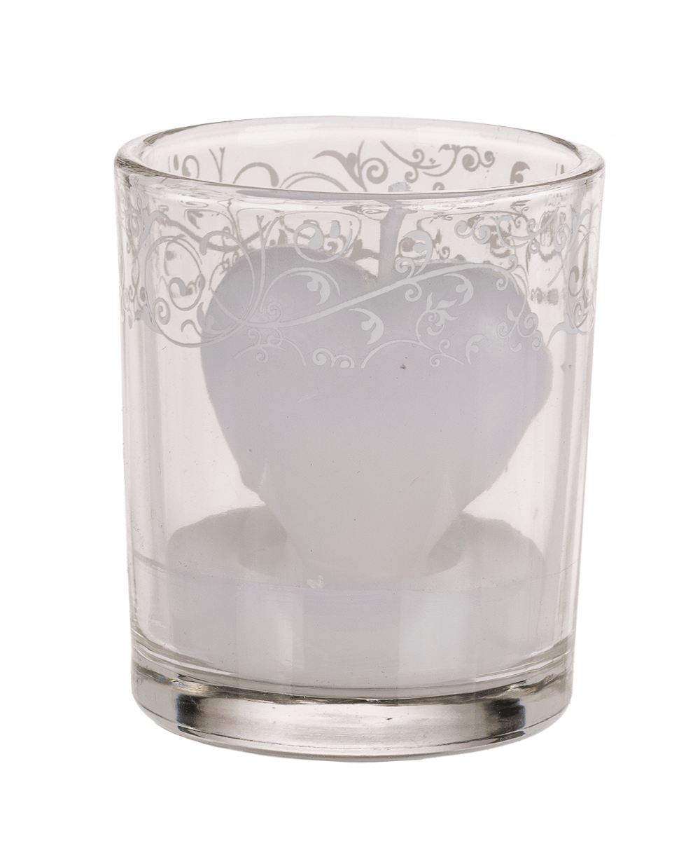 Candle in glass with decor, heart,