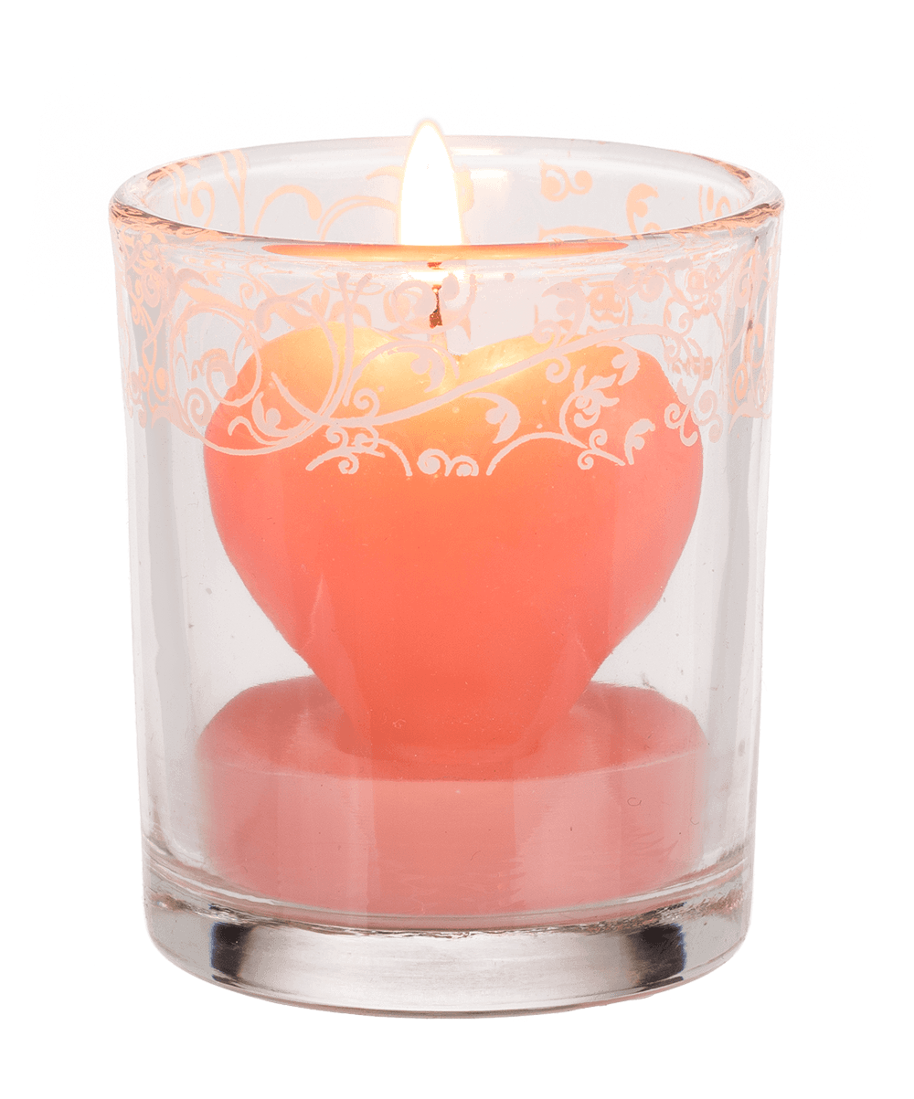 Candle in glass with decor, heart,