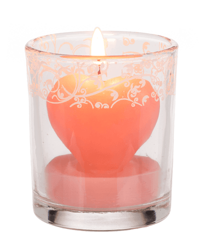 Candle in glass with decor, heart,