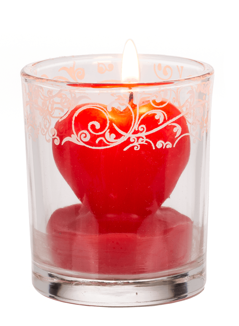 Candle in glass with decor, heart,
