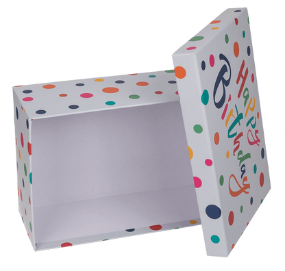 light grey colored paper gift box, Happy Birthday,