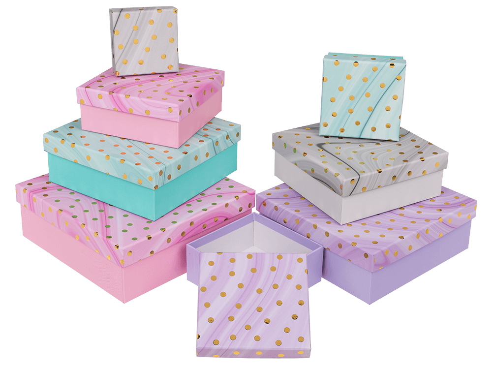 Multicoloured gift boxes, Golden Dots,