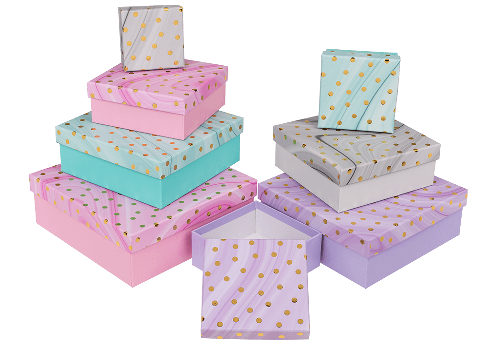 Multicoloured gift boxes, Golden Dots,