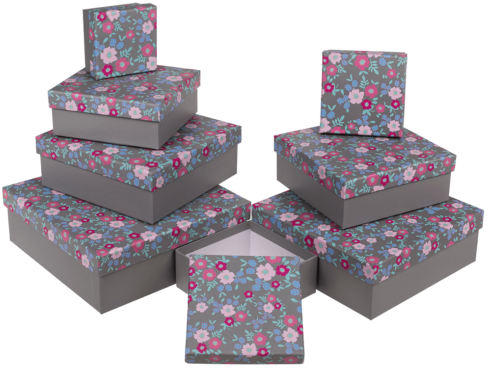 Grey gift boxes, Spring Flowers,