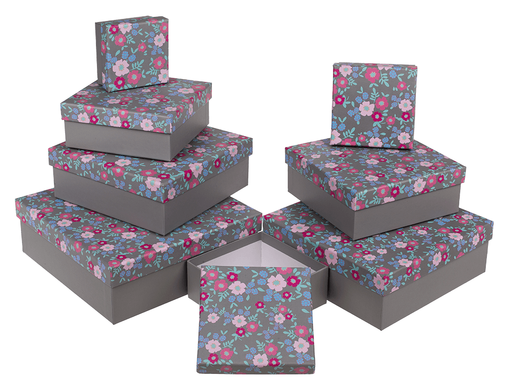 Grey gift boxes, Spring Flowers,