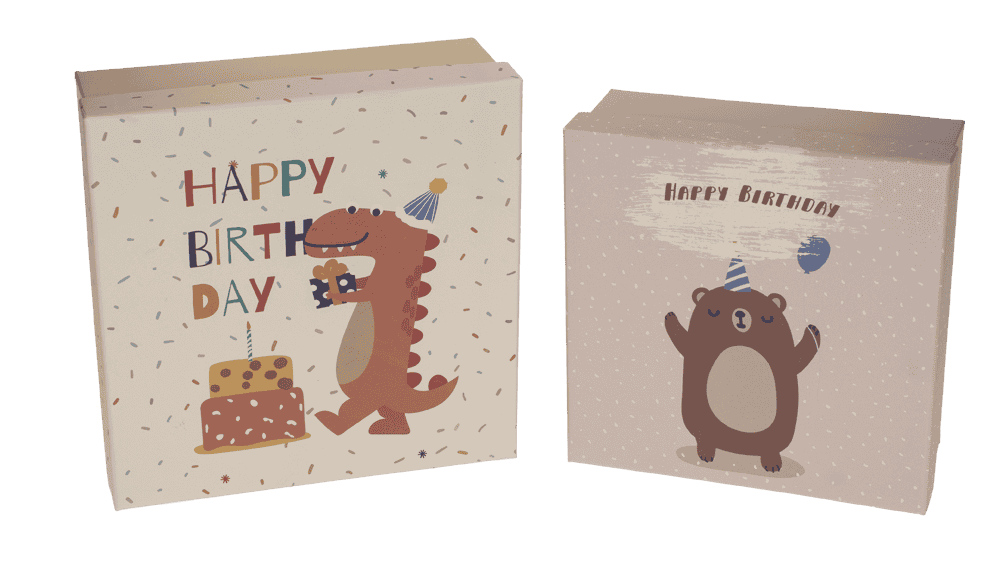 Multicoloured gift boxes, Birthday animals,