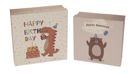 Multicoloured gift boxes, Birthday animals,