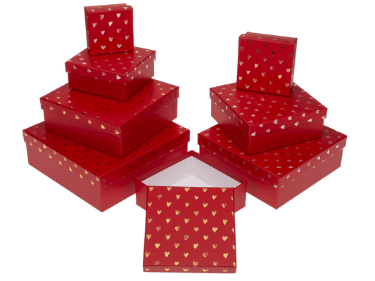red coloured gift boxes, Shiny Hearts,