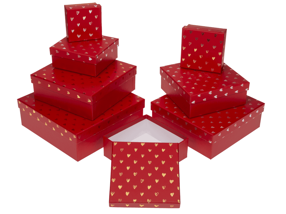 red coloured gift boxes, Shiny Hearts,